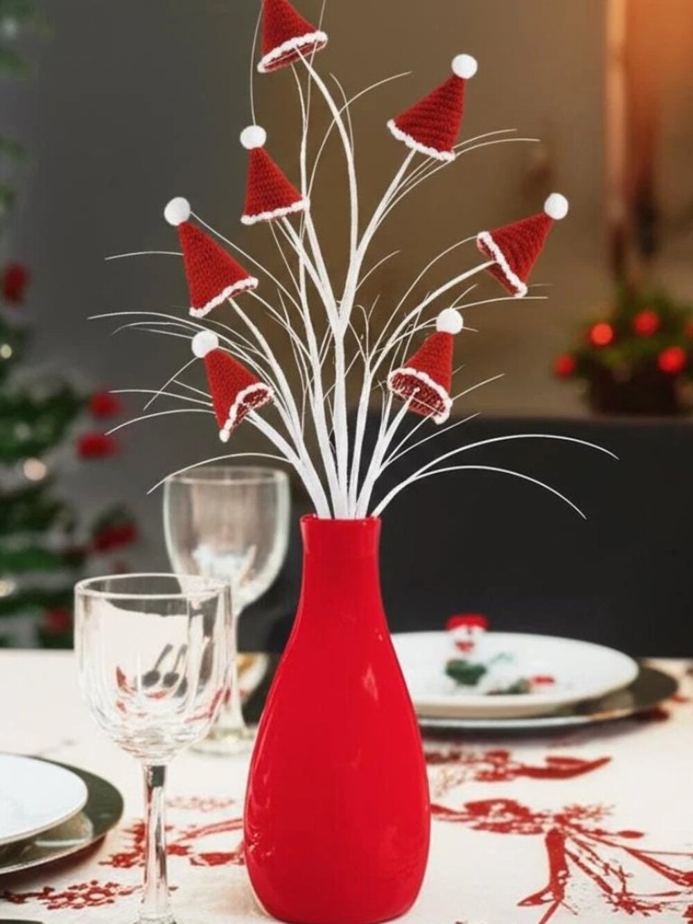 Glitter Santa Hat Spray Red & White Holiday Christmas Tree Wreath Accent Decor